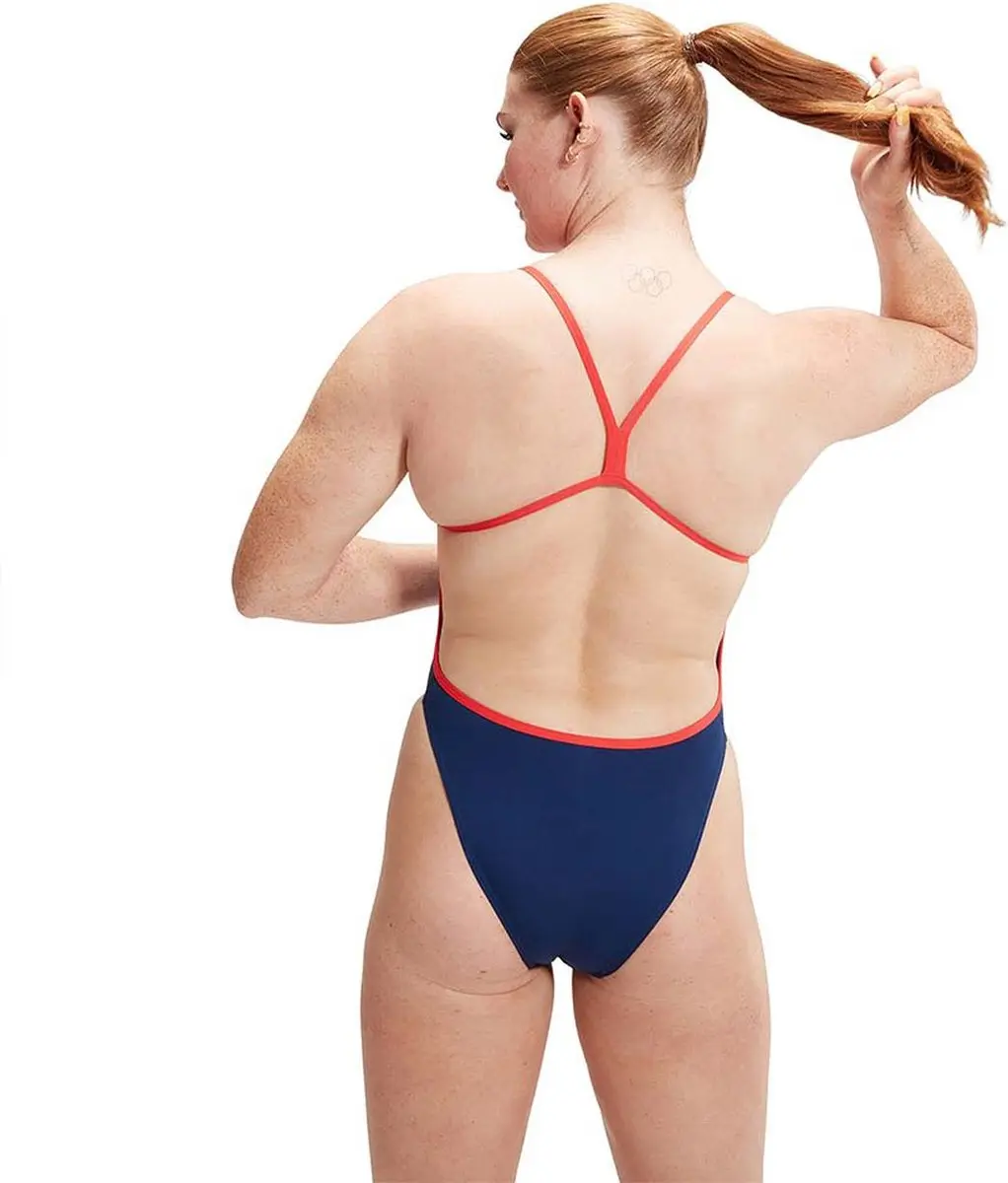 Speedo Womens Placement Digital Vback Badpak - Rood/Blauw