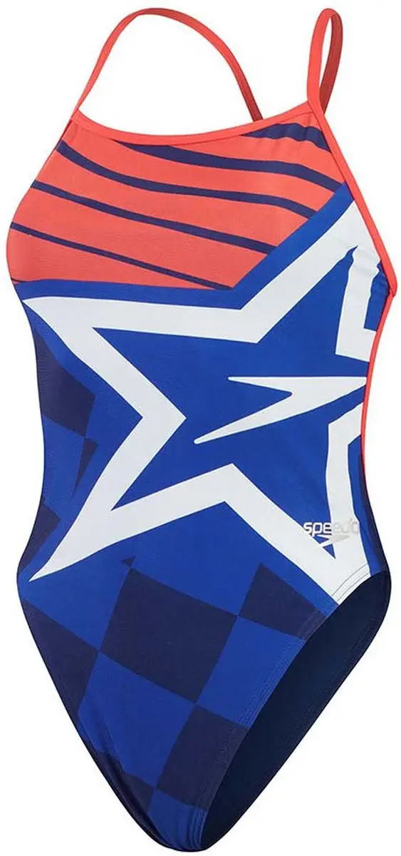 Speedo Womens Placement Digital Vback Badpak - Rood/Blauw