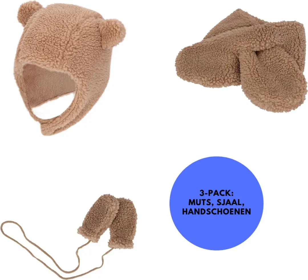 Sarlini Baby Winterset - Handschoenen Sjaal Muts Donker Grijs - 6-12 Maanden