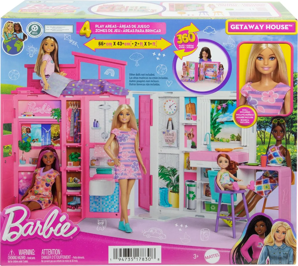 Barbie 65 Jaar Vakantiehuis Poppenhuis - 1 Pop & 11 Meubels