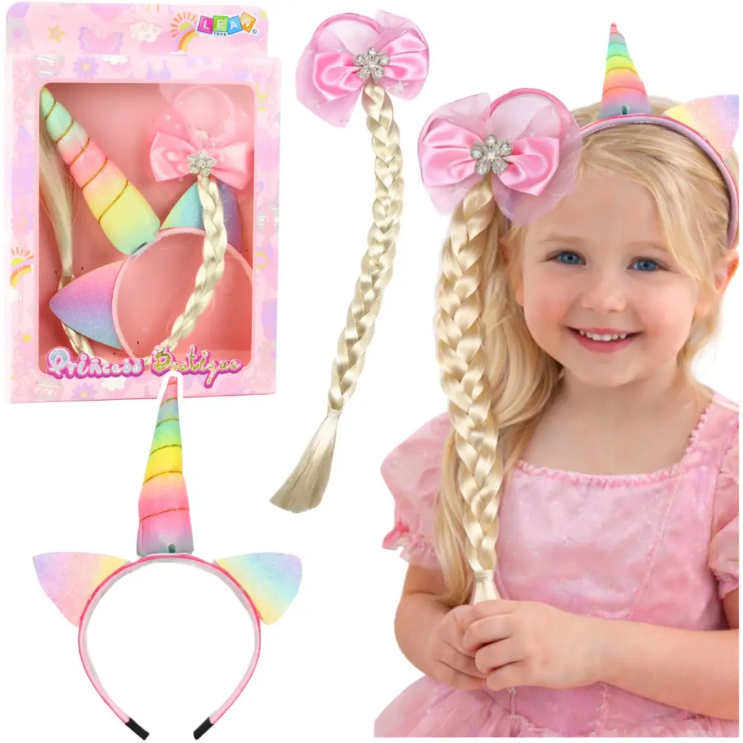 Lean Toys Eenhoorn Hoofdband met Vlecht en Strik