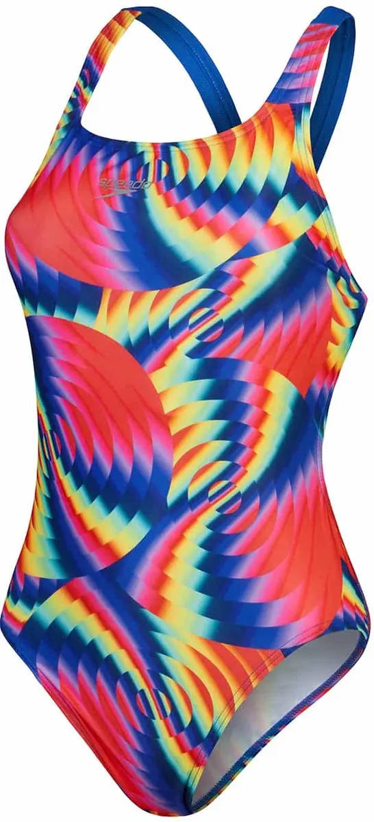 Speedo Womens Allover Digital Leaderback Badpak - 40 - Rood/Blauw
