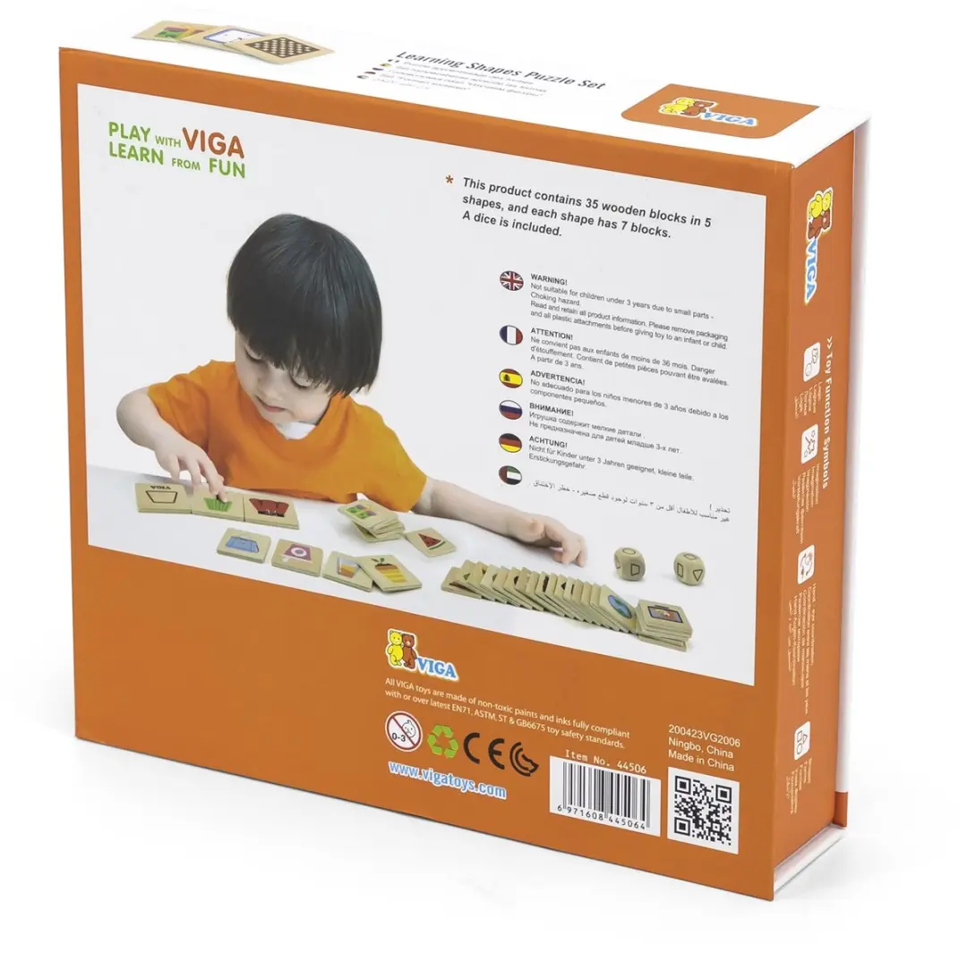 VIGA Houten Legpuzzel Match Shapes 37 Stuks - Meerkleurig