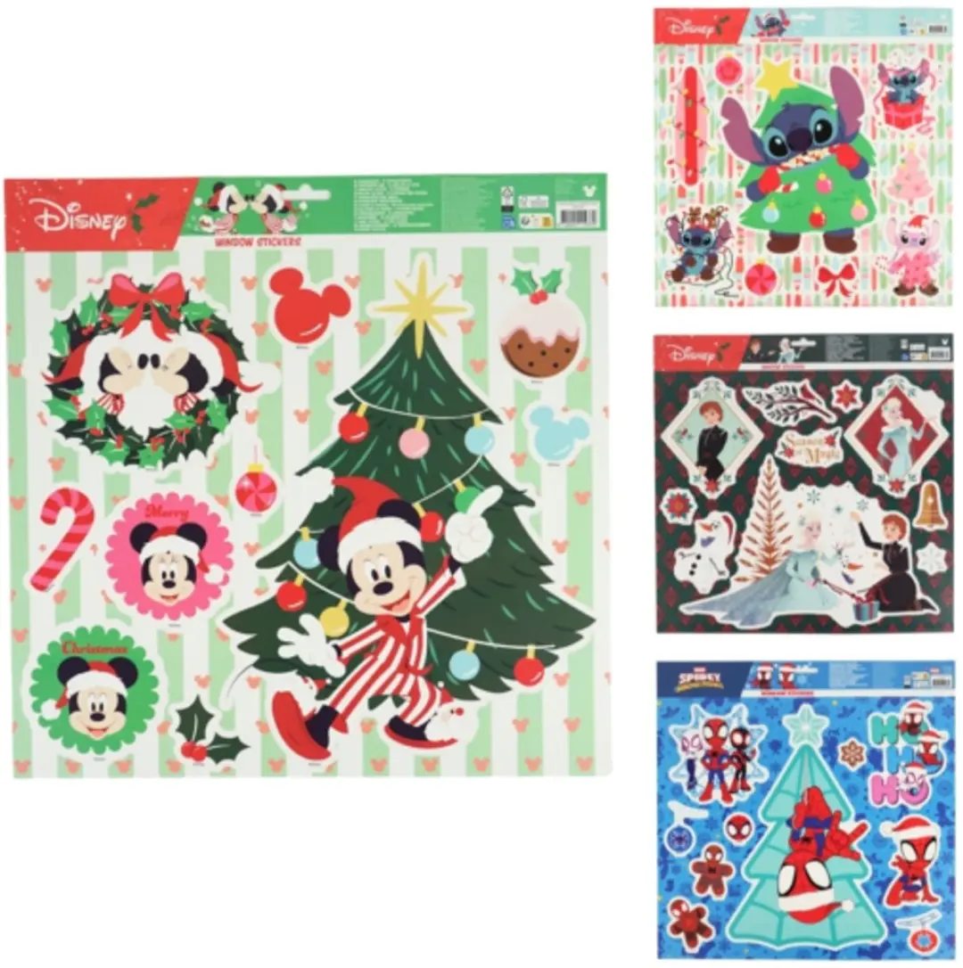 Disney Kerst Raamstickers - 4 Thema's - Multikleur - 4 Vellen 38x38cm