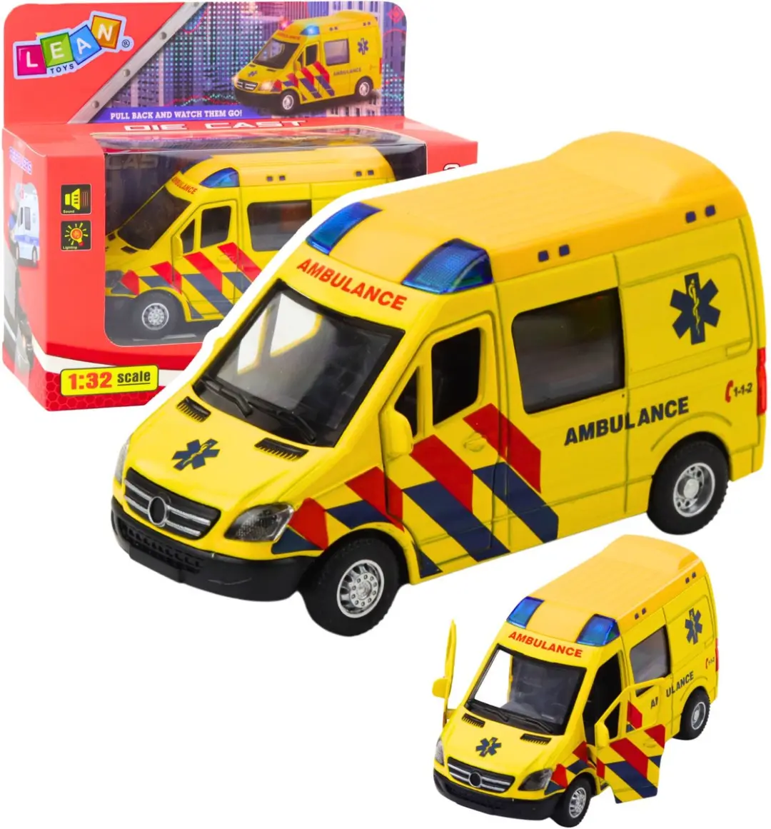LEAN TOYS Ambulance Pull Back Auto