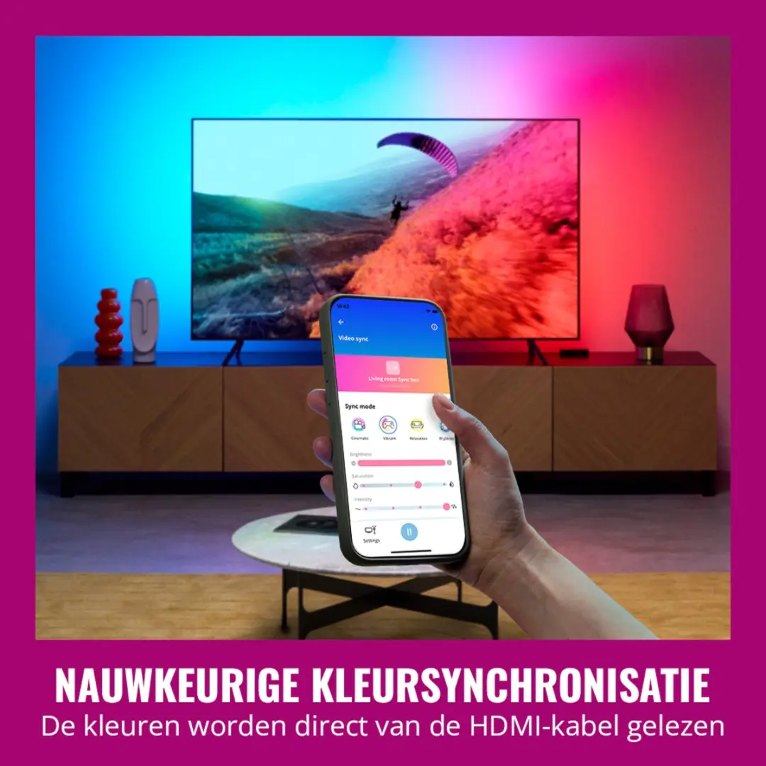 WiZ HDMI Sync Box met TV-verlichting - RGBIC LED-strip 75-85" - Zwart - afbeelding 6 van 6