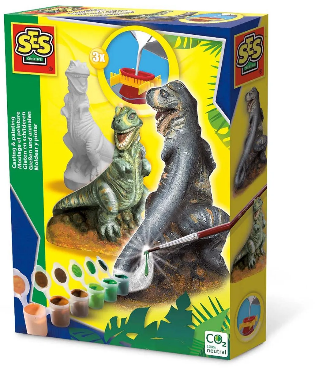 SES Creative T-rex Dino Knutselset - 5 Stuks - Met gips, mal & verf