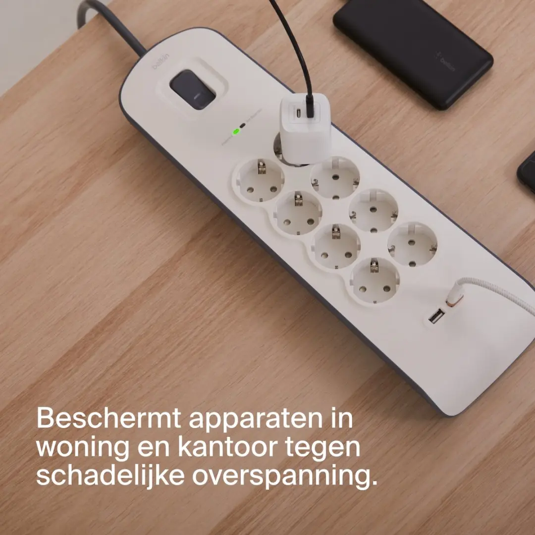 Belkin BSV804VF2M Stekkerblok - 8x AC + 2x USB 2.4A - Wit/Grijs - afbeelding 6 van 6