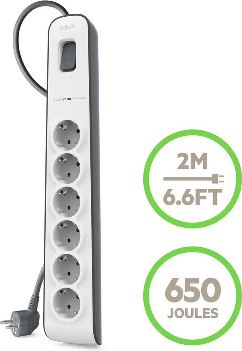 Belkin BSV603VF2M Stekkerdoos - 6x AC-uitgang - Wit - afbeelding 4 van 6