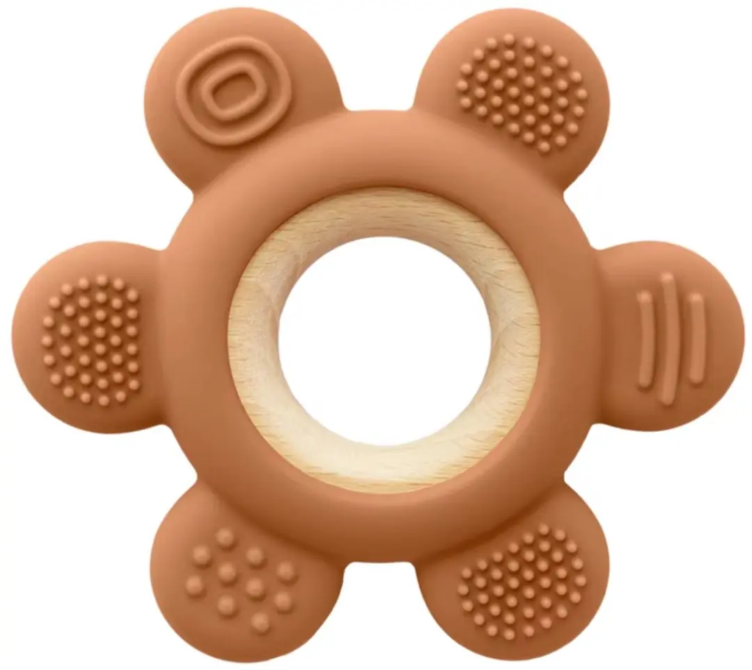 Bijtring van siliconen & hout (Vulkanisch Terracotta)