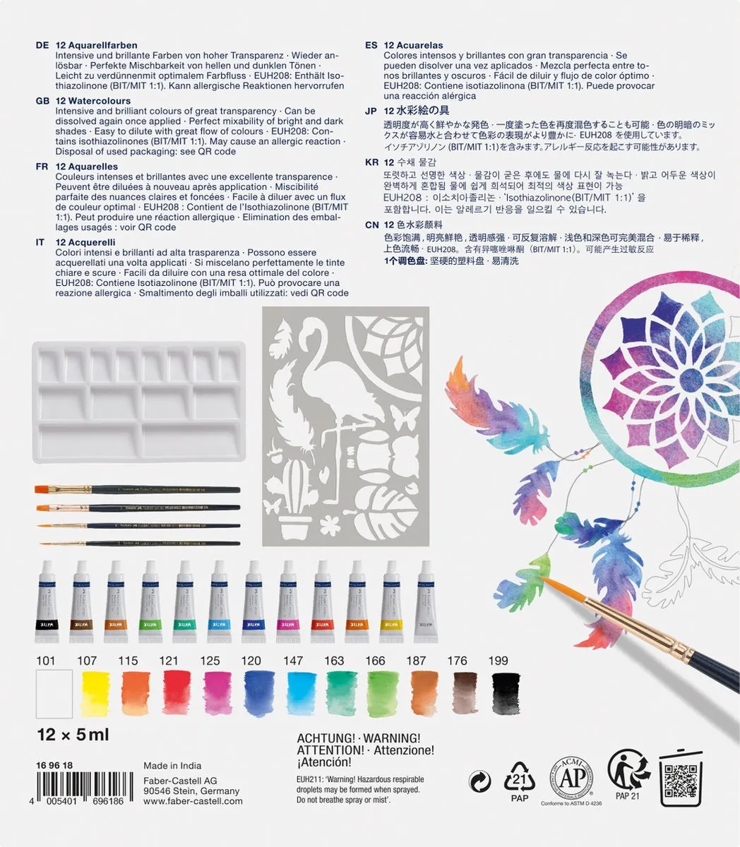 Faber-Castell FC-169618 Waterverfset 12 Kleuren
