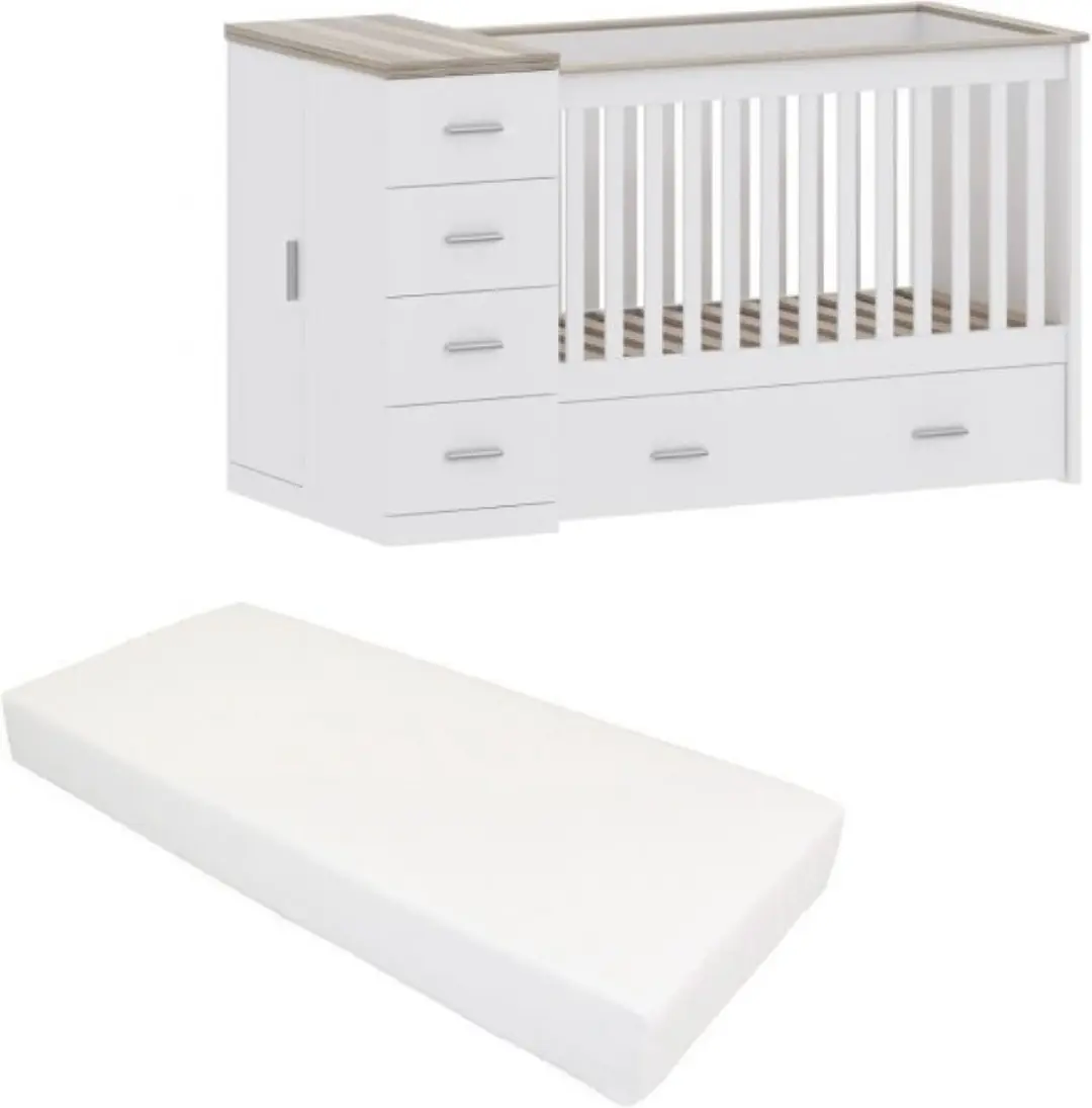 Born Lucky ® Combi Ledikant Memphis Wit Grijs Met Matras