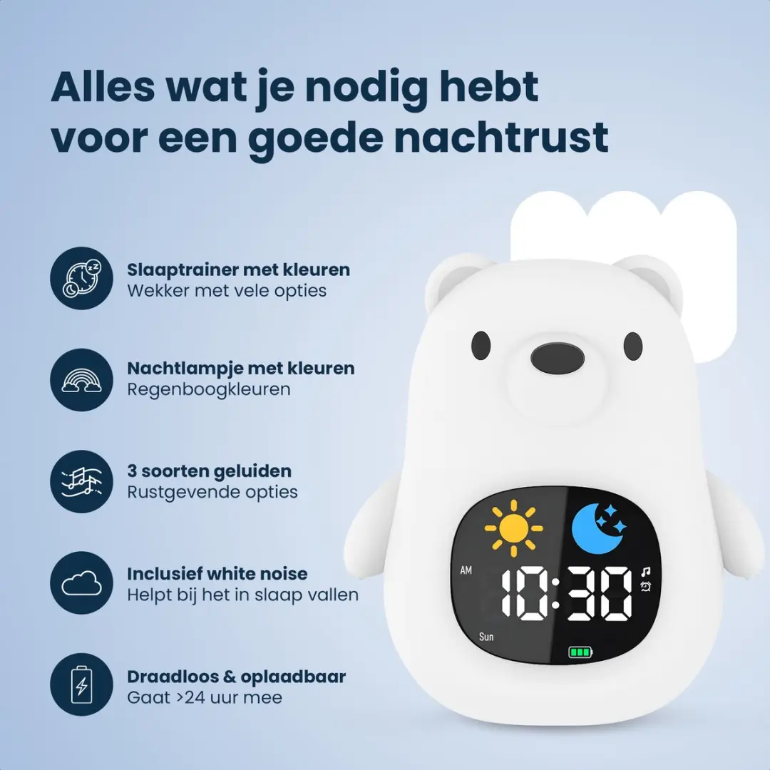 Dutsi Slaaptrainer IJsbeer - Kinderwekker & Nachtlampje - Multicolor