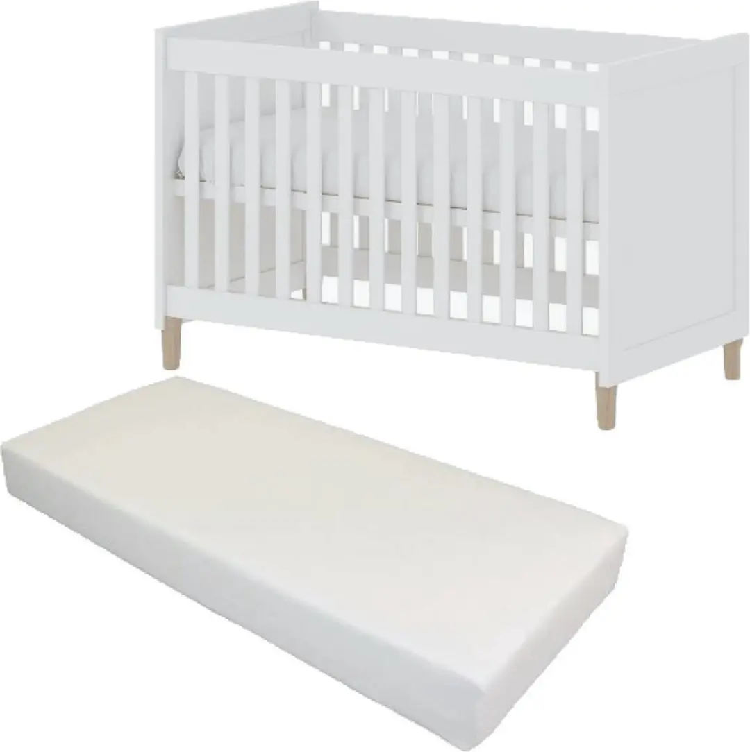 Born Lucky ® Baby Bed Met Matras Stockholm Wit 60 x 120 cm