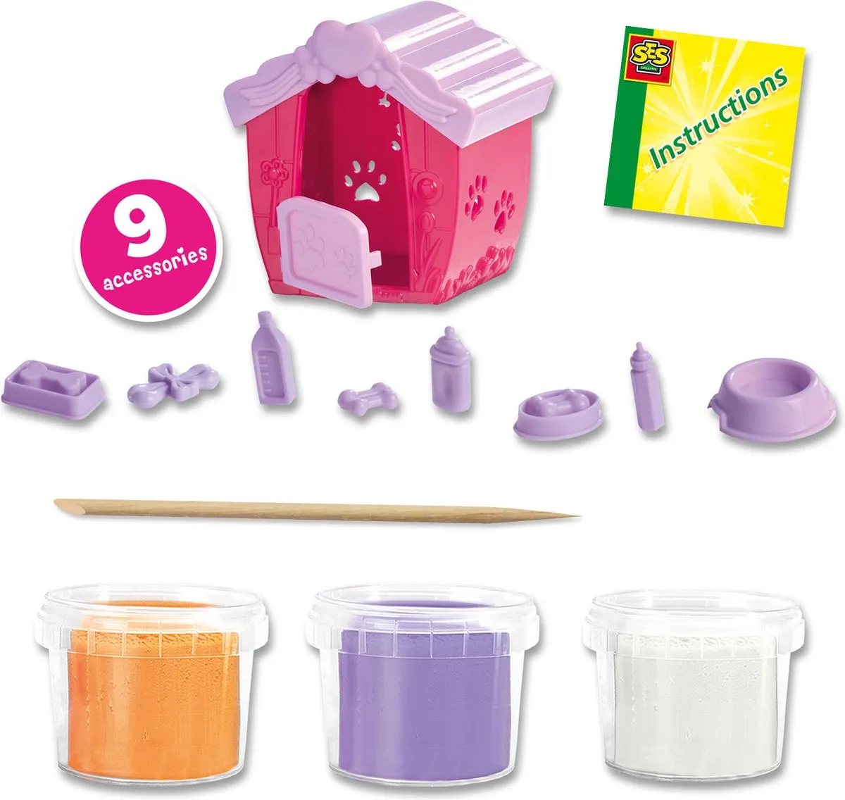 SES Creative Puppy's Klei Set - 3 Stuks - Hondenhok & Accessoires