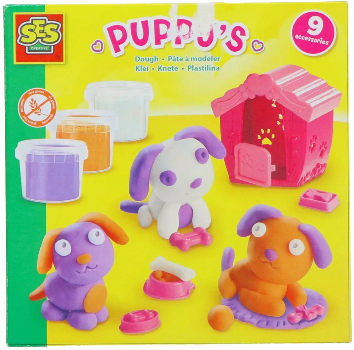 SES Creative Puppy's Klei Set - 3 Stuks - Hondenhok & Accessoires