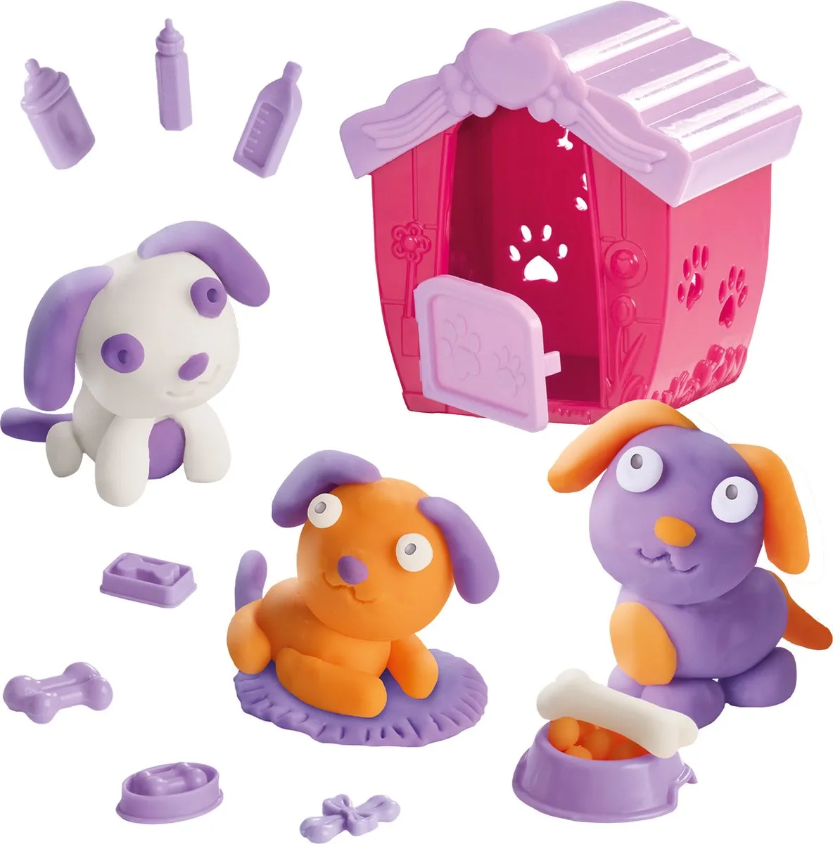 SES Creative Puppy's Klei Set - 3 Stuks - Hondenhok & Accessoires - afbeelding 6 van 6