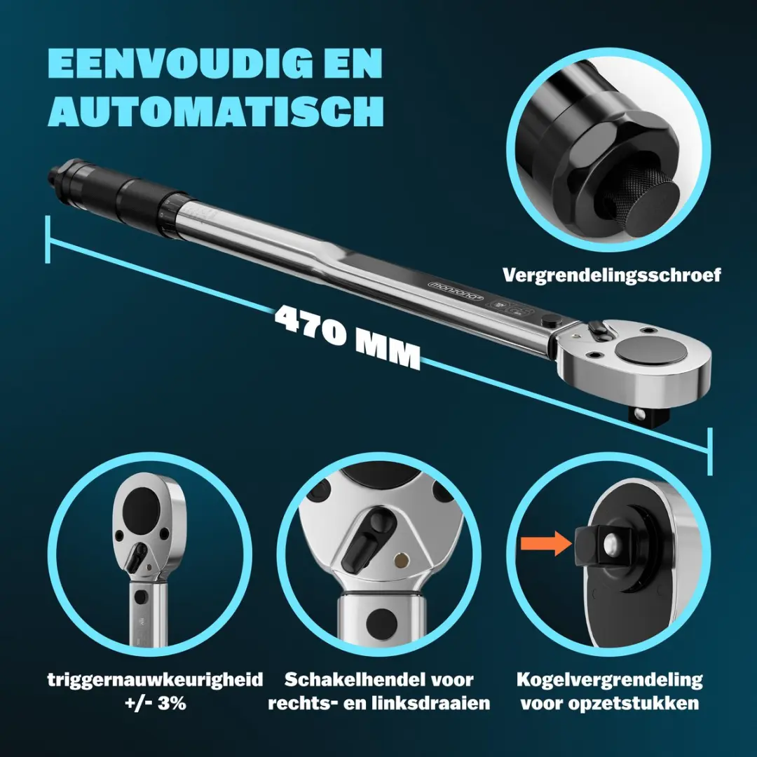 deuba Momentsleutel 6-delig 17/19/21mm - Zilver