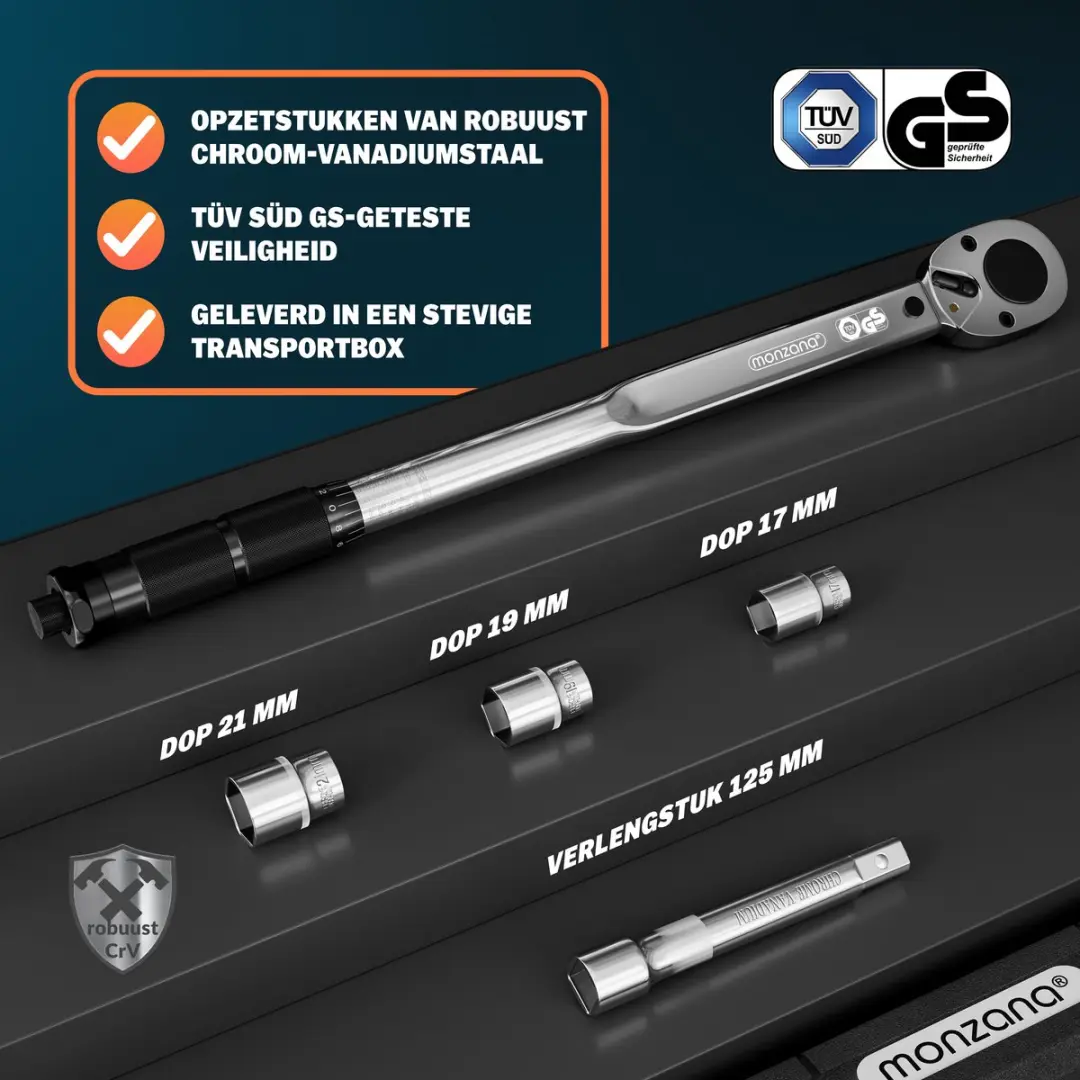 deuba Momentsleutel 6-delig 17/19/21mm - Zilver - afbeelding 6 van 6