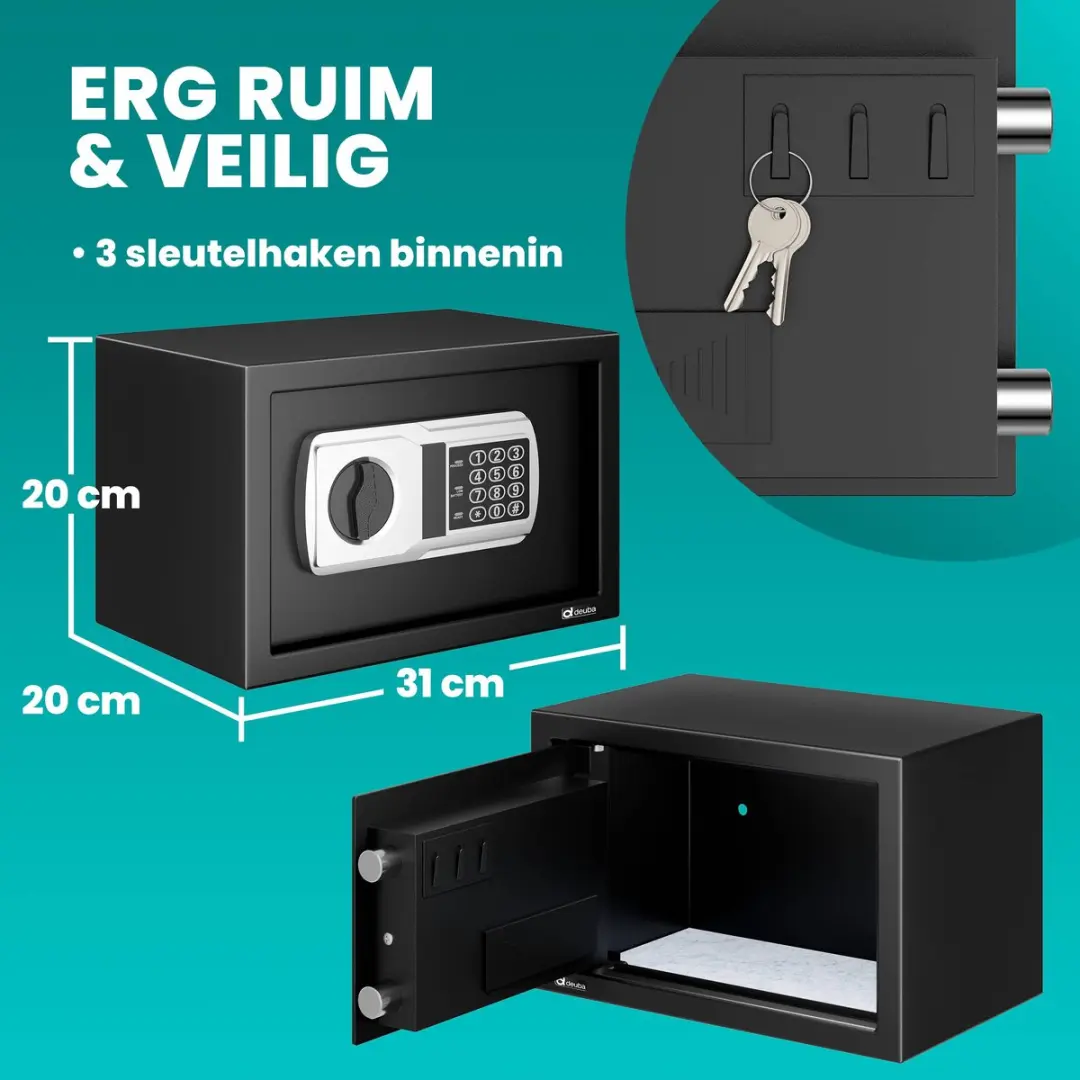 Deuba DBT310 Elektronische Kluis 31x20x20cm - Zwart