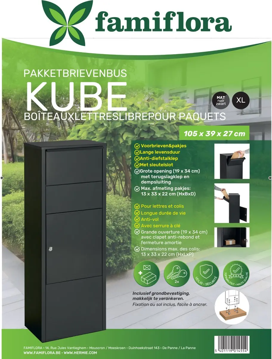 Famiflora KUBE Pakketbrievenbus - Mat Zwart - 105x39x27cm