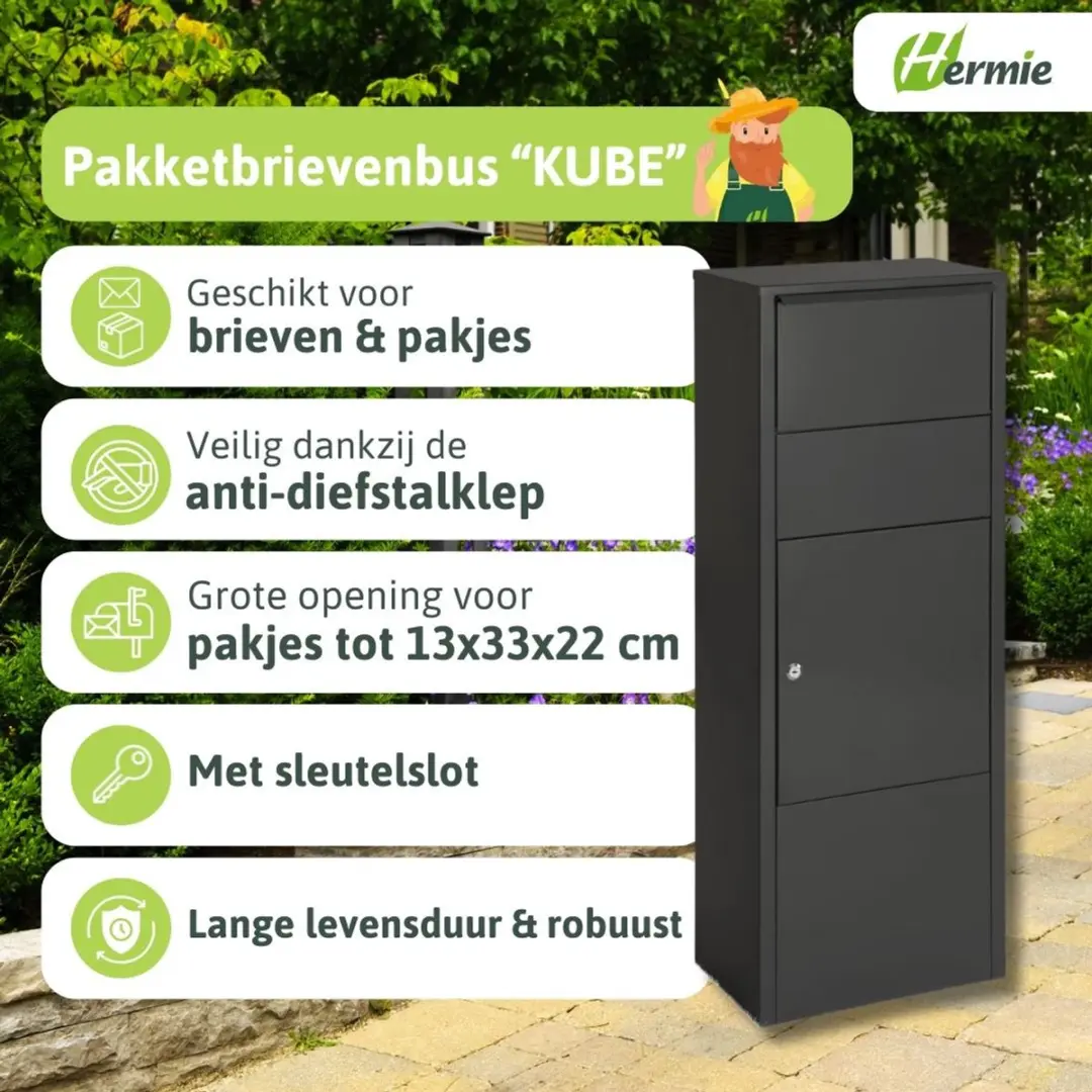 Famiflora KUBE Pakketbrievenbus - Mat Zwart - 105x39x27cm
