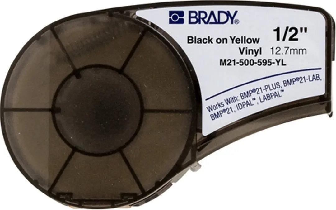 Brady 142799, Zwart, Geel, Zelfklevend printerlabel, Acryl, Vinyl, Thermo transf