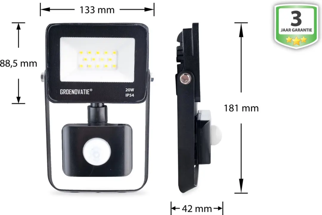 Groenovatie LED Breedstraler 20W - Sensor IP54 - Neutraal Wit