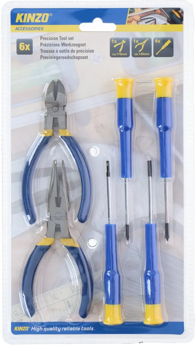 Kinzo Precisiegereedschapset 6-delig - Blauw/Geel - afbeelding 4 van 4