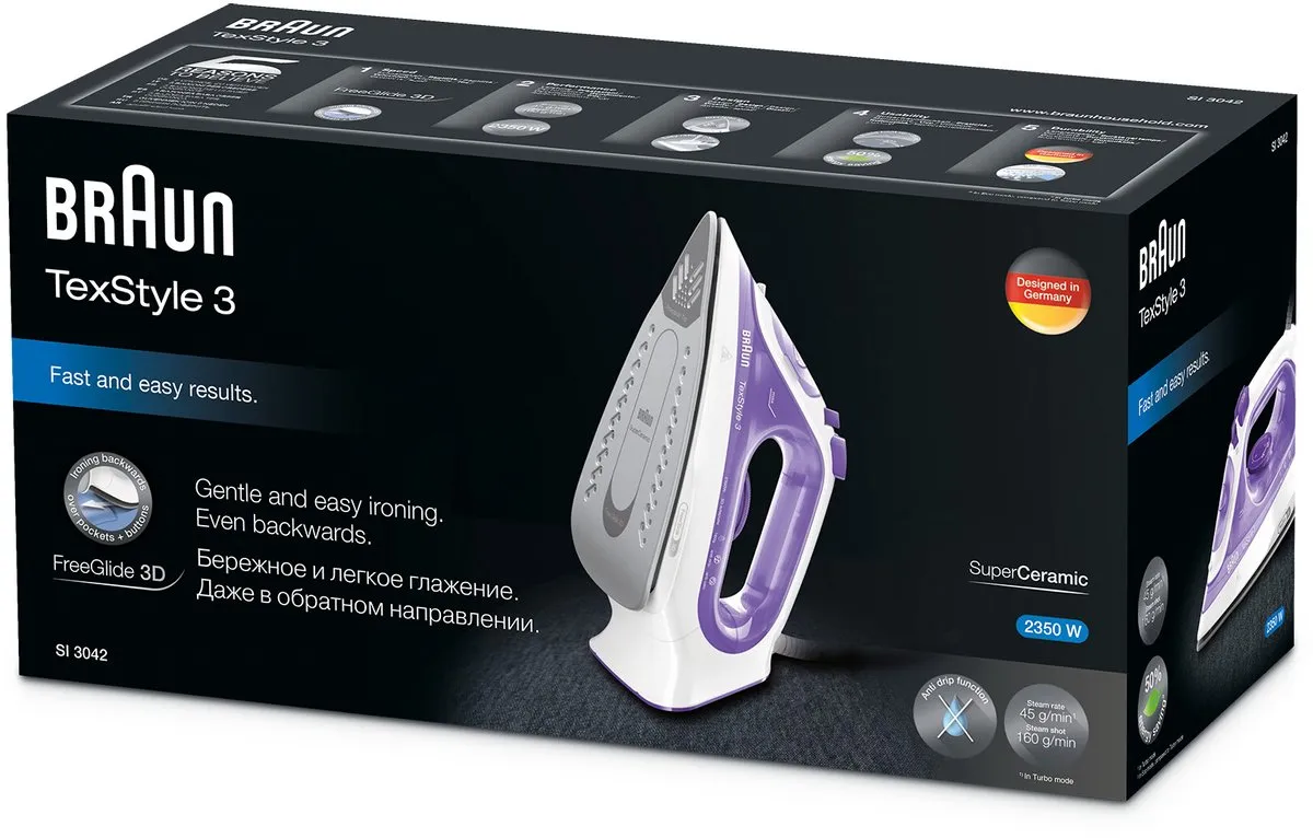 Braun Texstyle 3 SI3042VI Stoomstrijkijzer - 2400W - 270ml - Violet