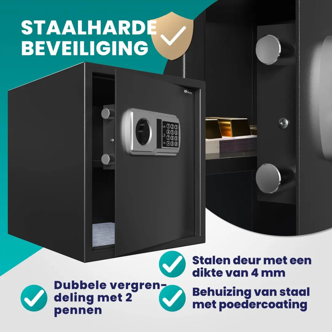 Deuba Elektronische Kluis 35x40x40cm - 56L - Zwart - afbeelding 6 van 6