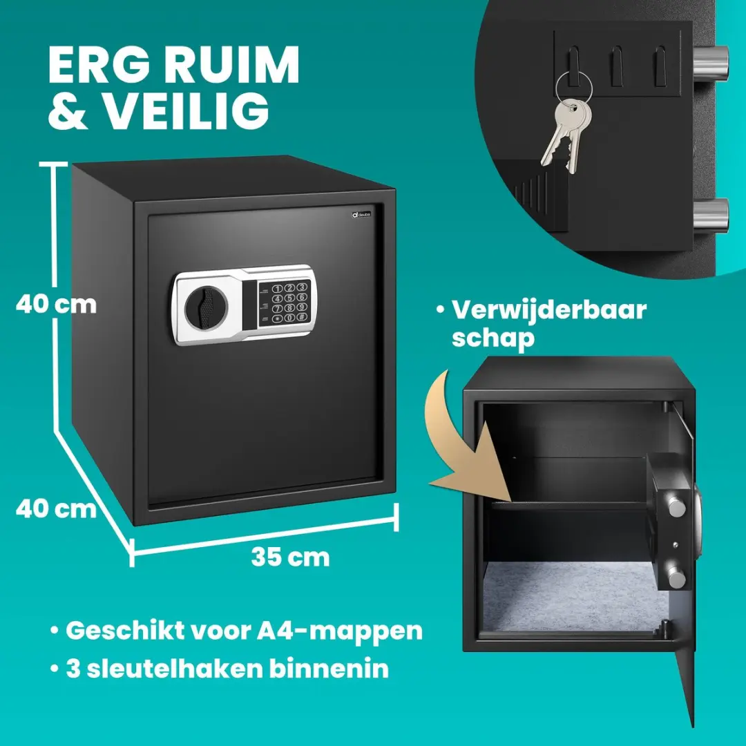 Deuba Elektronische Kluis 35x40x40cm - 56L - Zwart