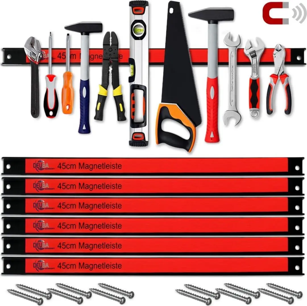 Deuba Magnetische Gereedschaphouder 45cm - 6 Stuks - 23 Kg - Rood/Zwart
