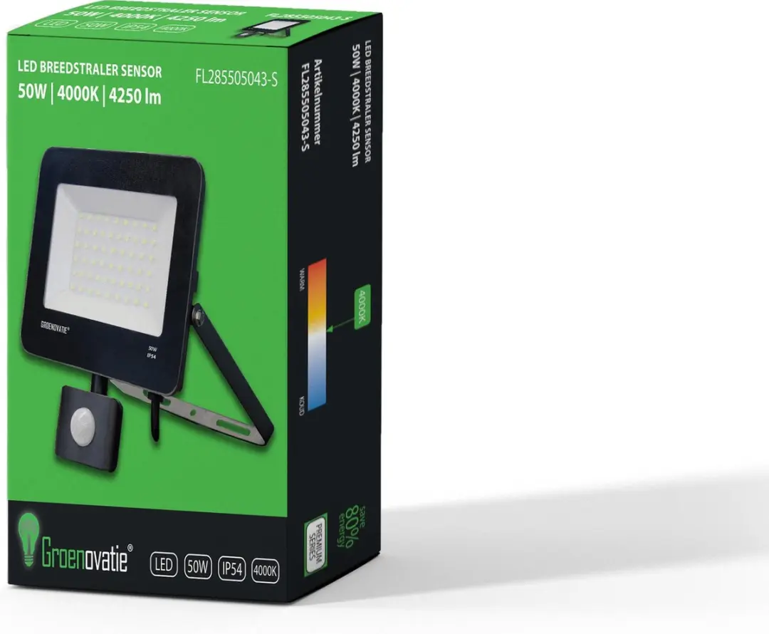 Groenovatie LED Breedstraler 50W IP54 Sensor - Neutraal Wit