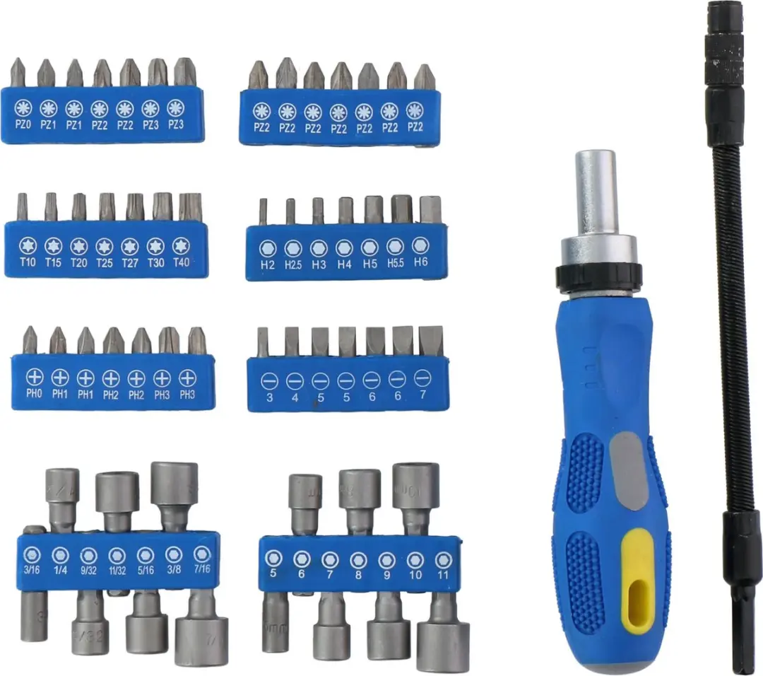 Kinzo Gereedschapset: Bitset/ Doppenset met Ratel