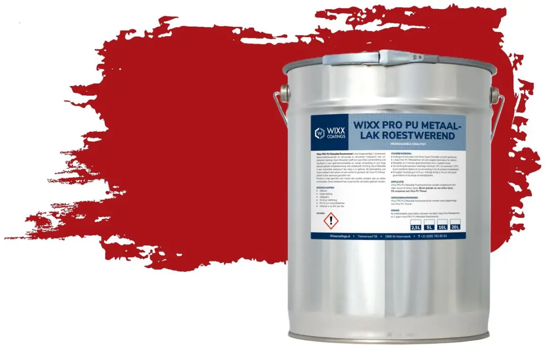 Wixx PRO PU Metaallak Roestwerend 20L - RAL 3020 Verkeersrood
