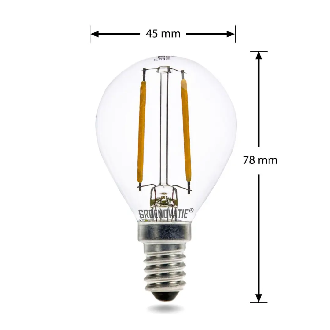 Groenovatie LED Filament Kogellamp 2W E14 - 78x45mm - Extra Warm Wit