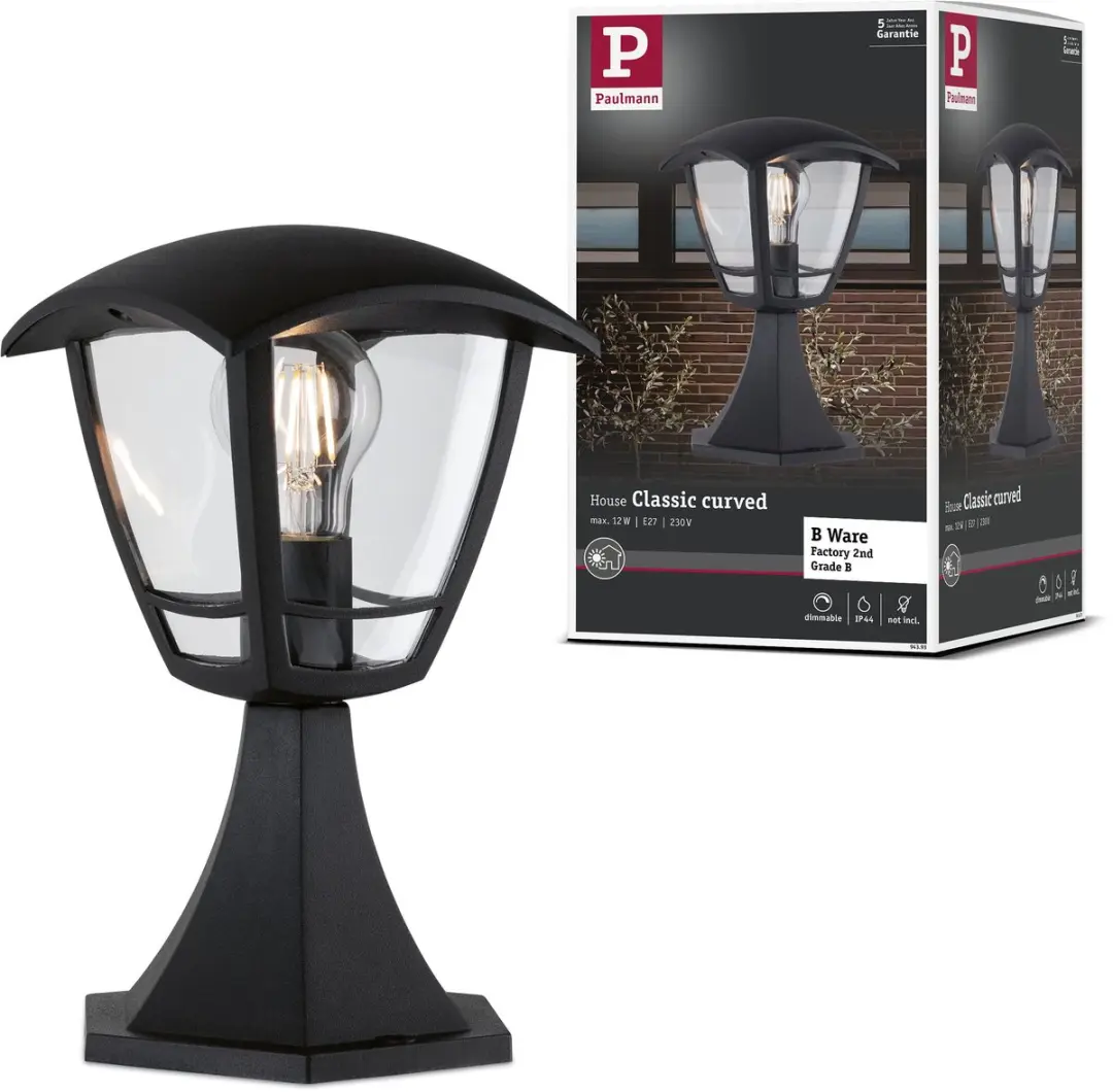 Bolderlamp B-waar Classic Curved IP44 280 mm max. 12W 230V Helder, Zwart E27 Kun