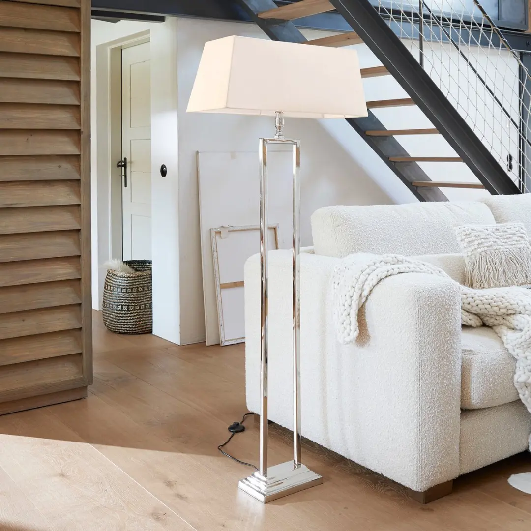 Loberon Barki Staande Lamp - 1 Lichtpunt - Crème/Zilverkleurig