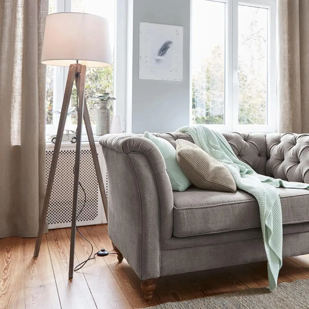 Loberon Troisième Staande Lamp - Antiekgrijs/Crème