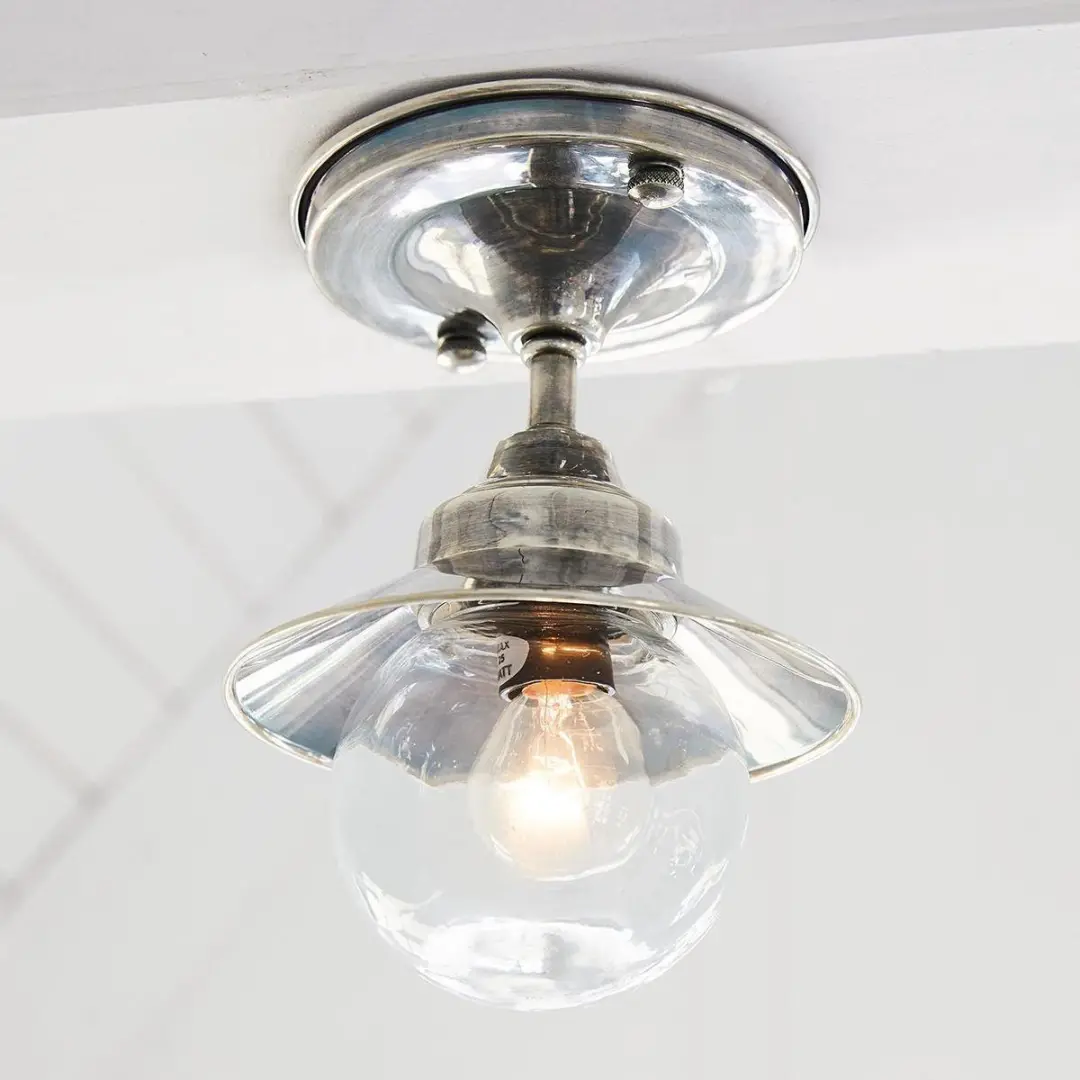 Loberon Hanglamp Melkior - 40W - Ø16cm - Antiekzilver/Heldere kap