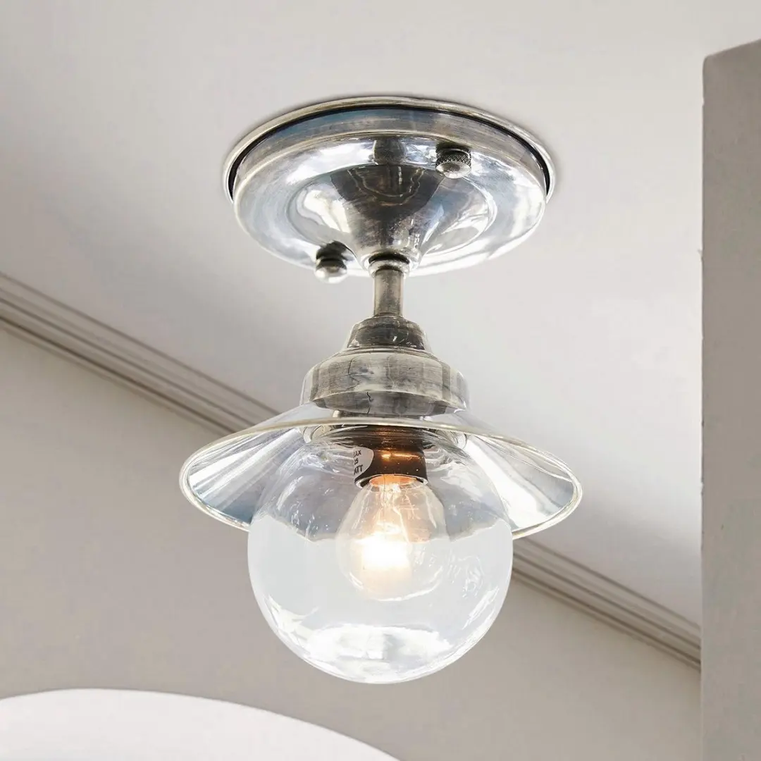 Loberon Hanglamp Melkior - 40W - Ø16cm - Antiekzilver/Heldere kap