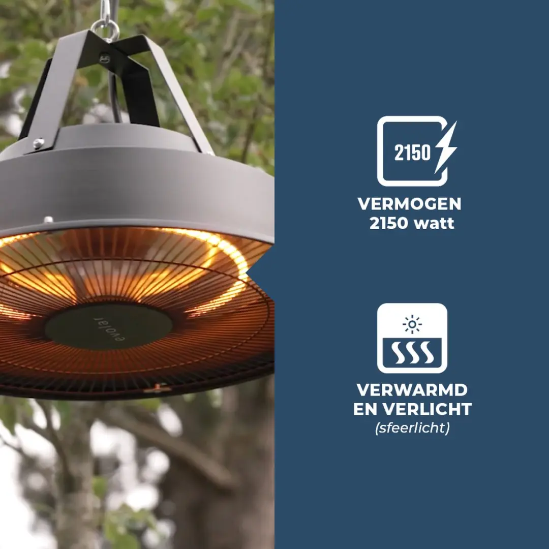 Evolar EVO-CMH2150 Hangende Heater 1500W - Zwart - afbeelding 3 van 6