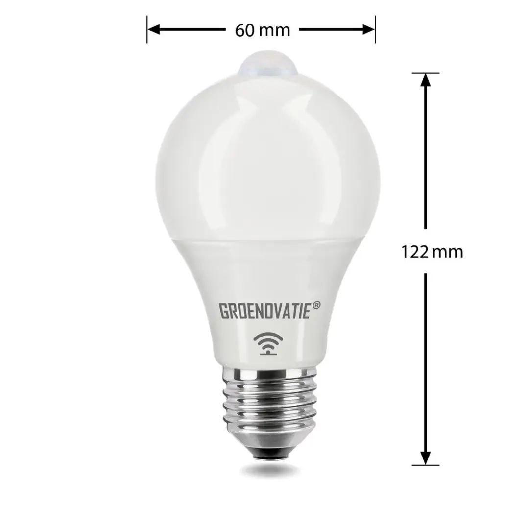 Groenovatie LED Lamp E27 5W - PIR Bewegingssensor Warm Wit - Mat Glas