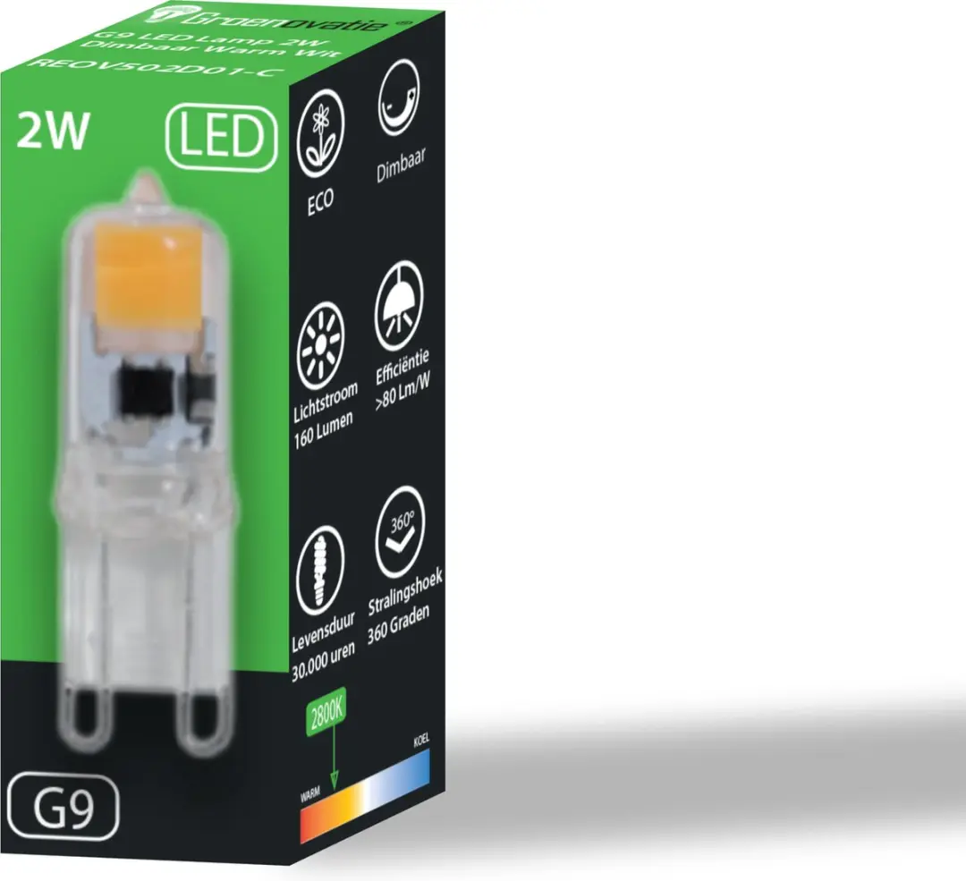 Groenovatie LED Lamp G9 2W COB - Warm Wit 2800K - Dimbaar