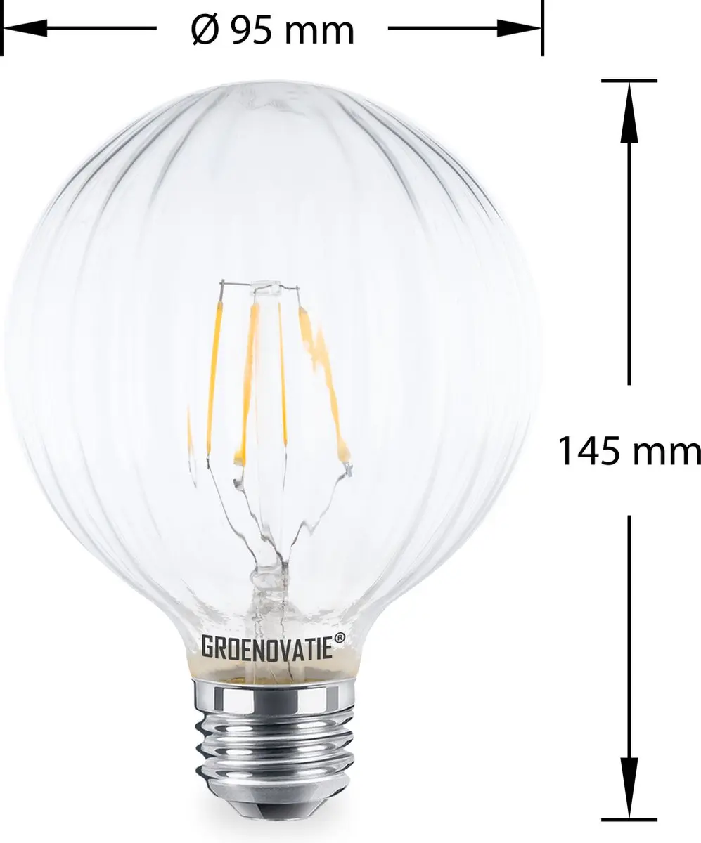 Groenovatie LED Filament Globelamp E27 4W Warm Wit Dimbaar