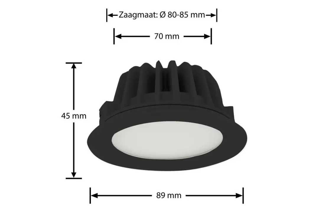 Groenovatie LED Inbouwspot 3W Warm Wit IP65 - Ø89mm Zwart - afbeelding 6 van 6