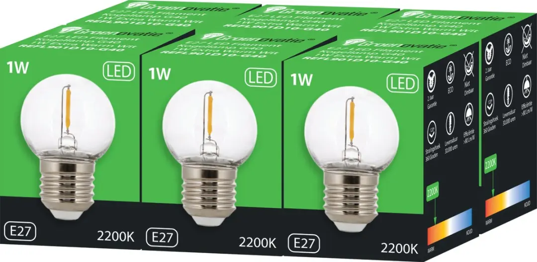 Groenovatie LED Filament E27 G40 - Extra Warm Wit 6-Pack