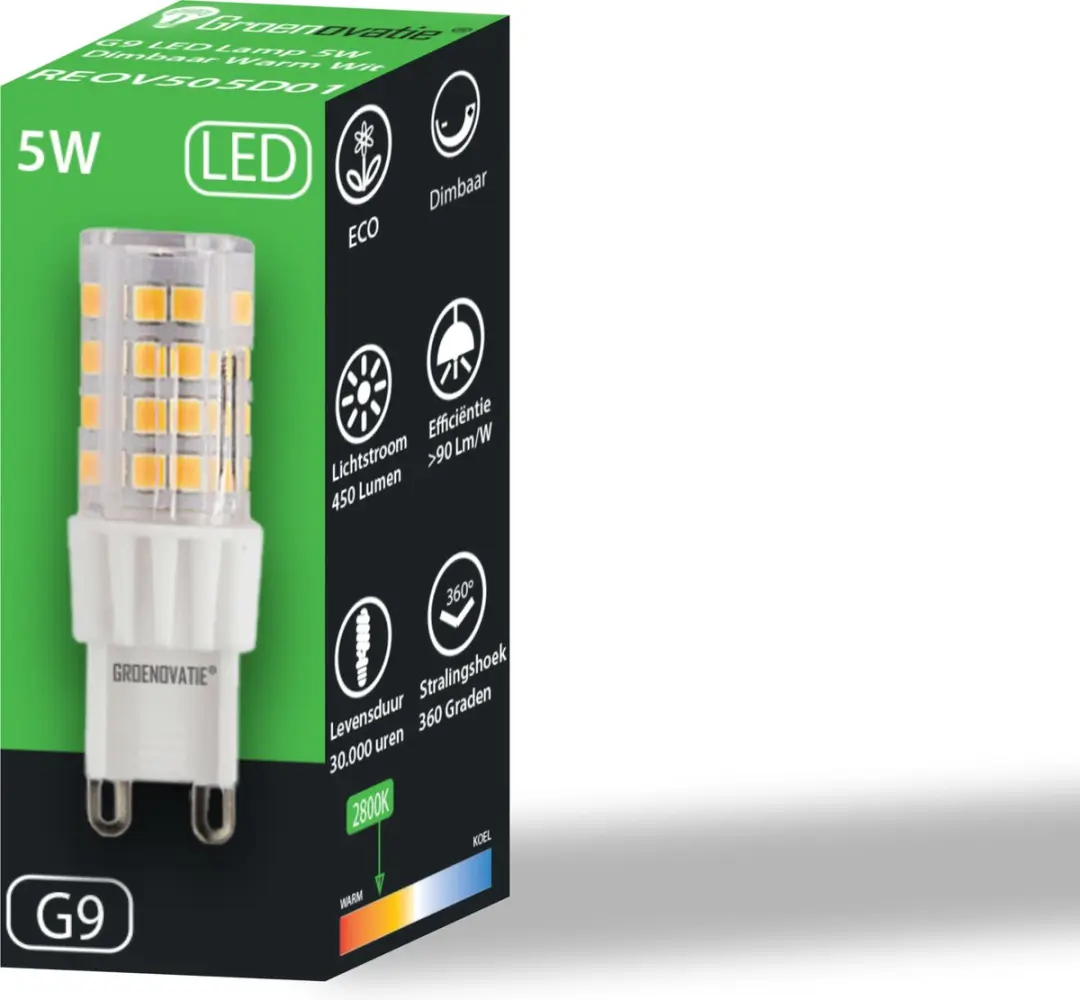 Groenovatie LED Lamp G9 5W - 55x18mm - Dimbaar Warm Wit - afbeelding 6 van 6