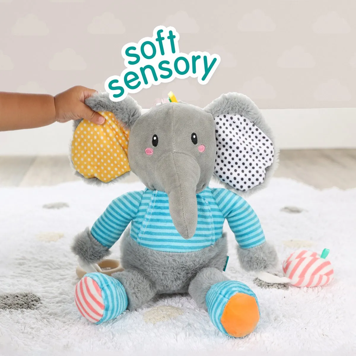 SES Creative Tiny Talents Olfi Knuffel Olifant Sensorisch Speelgoed - met spiegel, knispervoet, bijtring en piepmuis